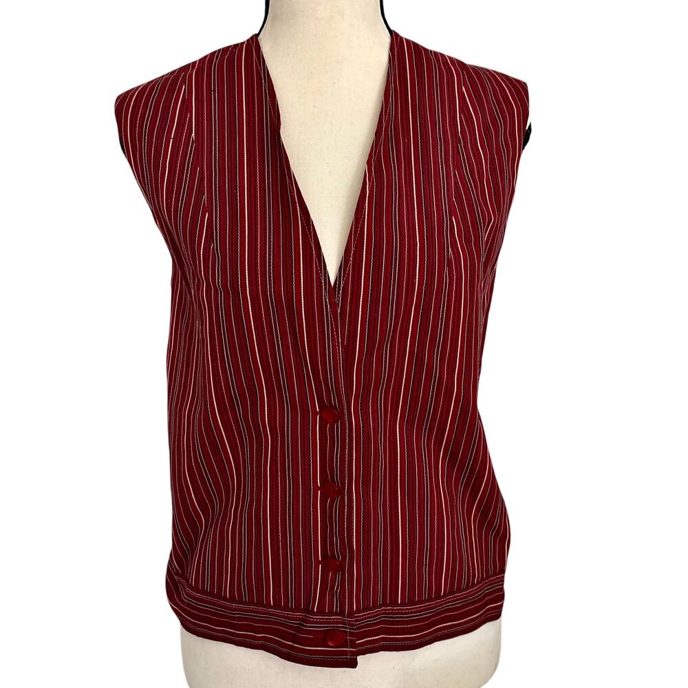 Vintage 60s Mr. D Ladies Striped Man-Tailored Vest Top Indie Grandpa Academia